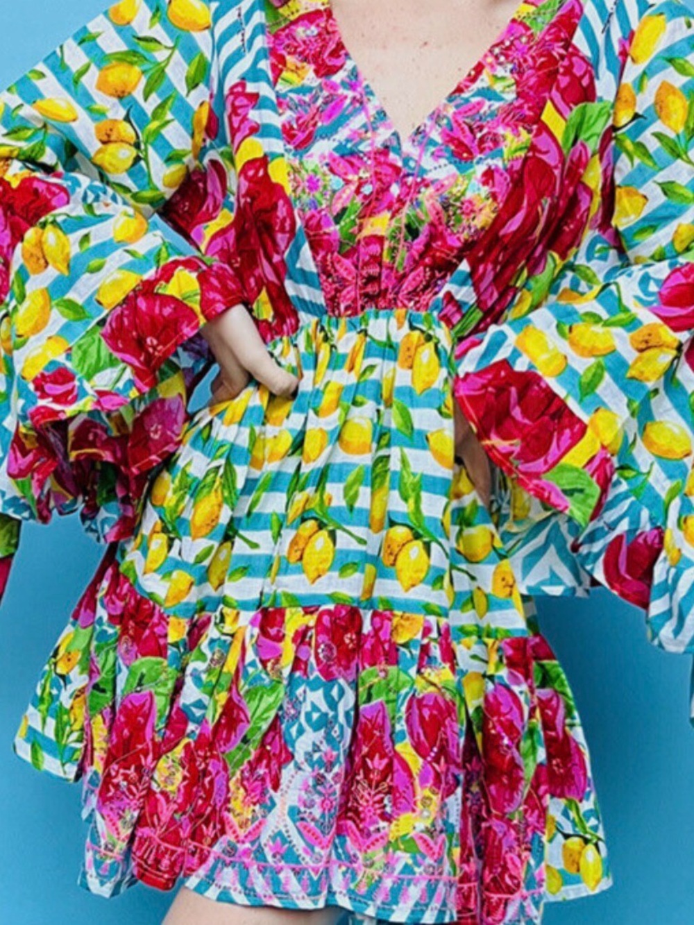 Antica Santoria Vibrant Lemon & Floral Boho romper
